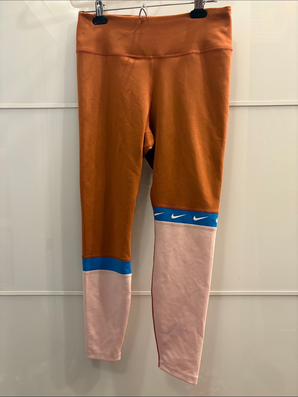 Nike Dry Fit Colorblock Athletic Leggings - Rust, Pink & Blue